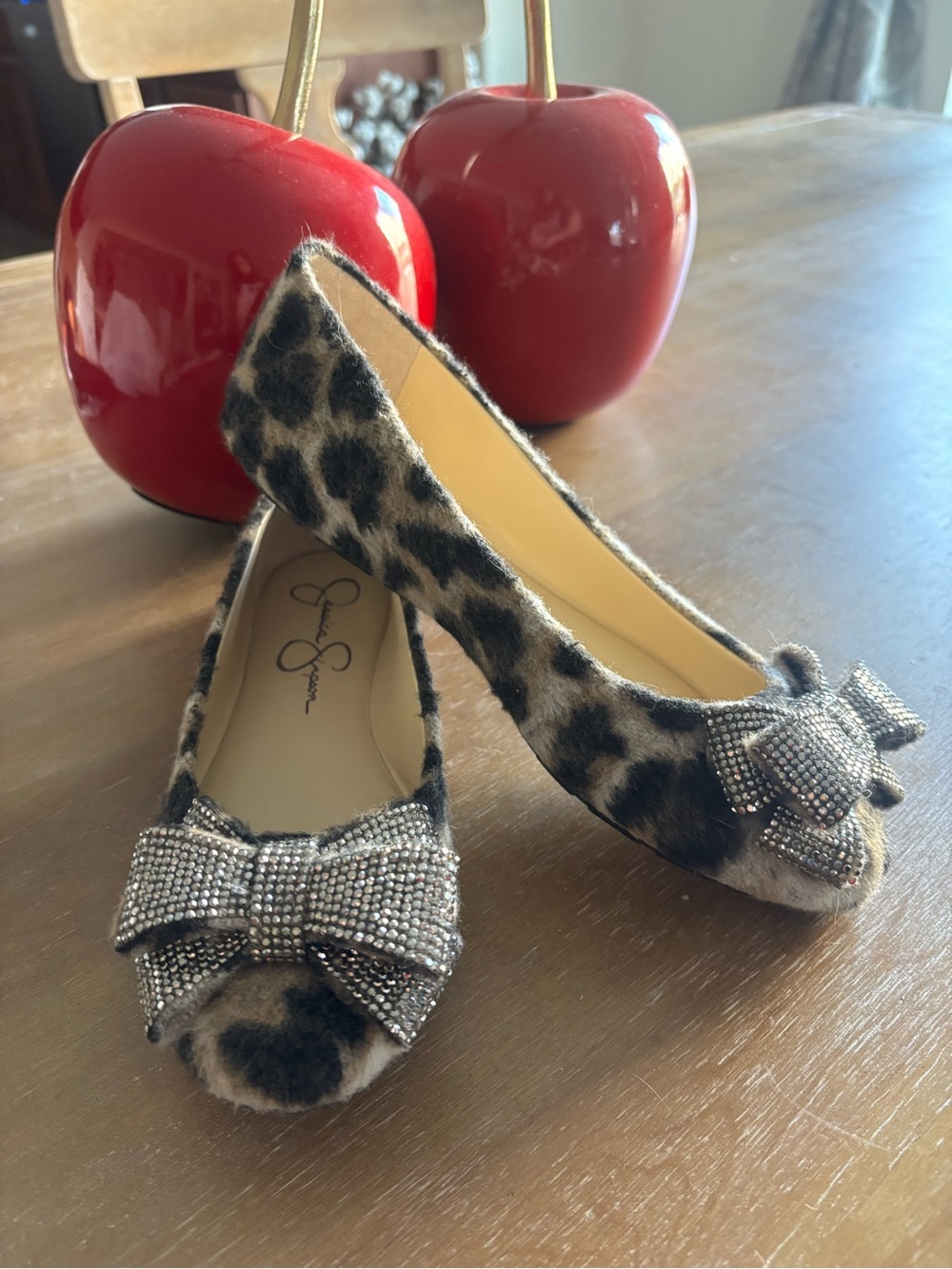 Jessica Simpson Leopard Print Ballet Flats with Crystal Bow